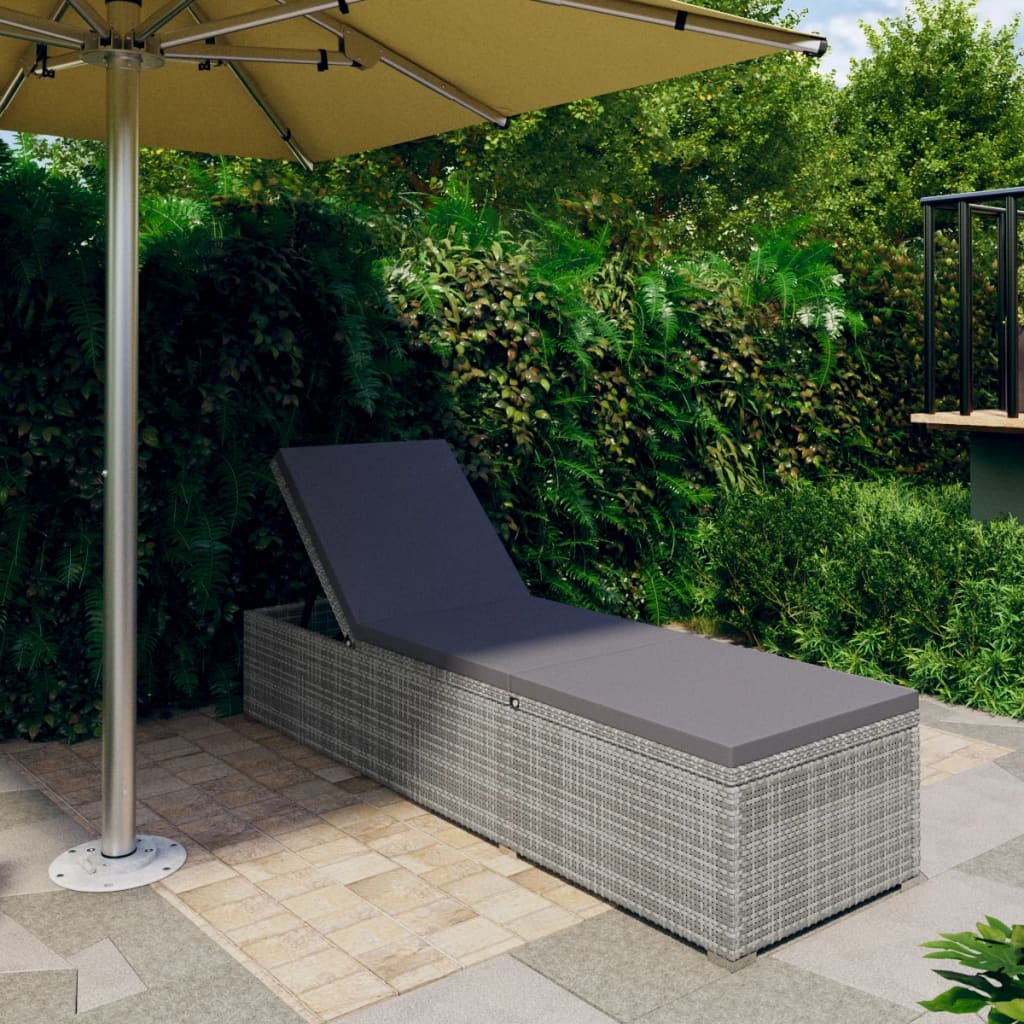 Berkfield Sun Lounger with Dark Grey Cushion Poly Rattan Grey