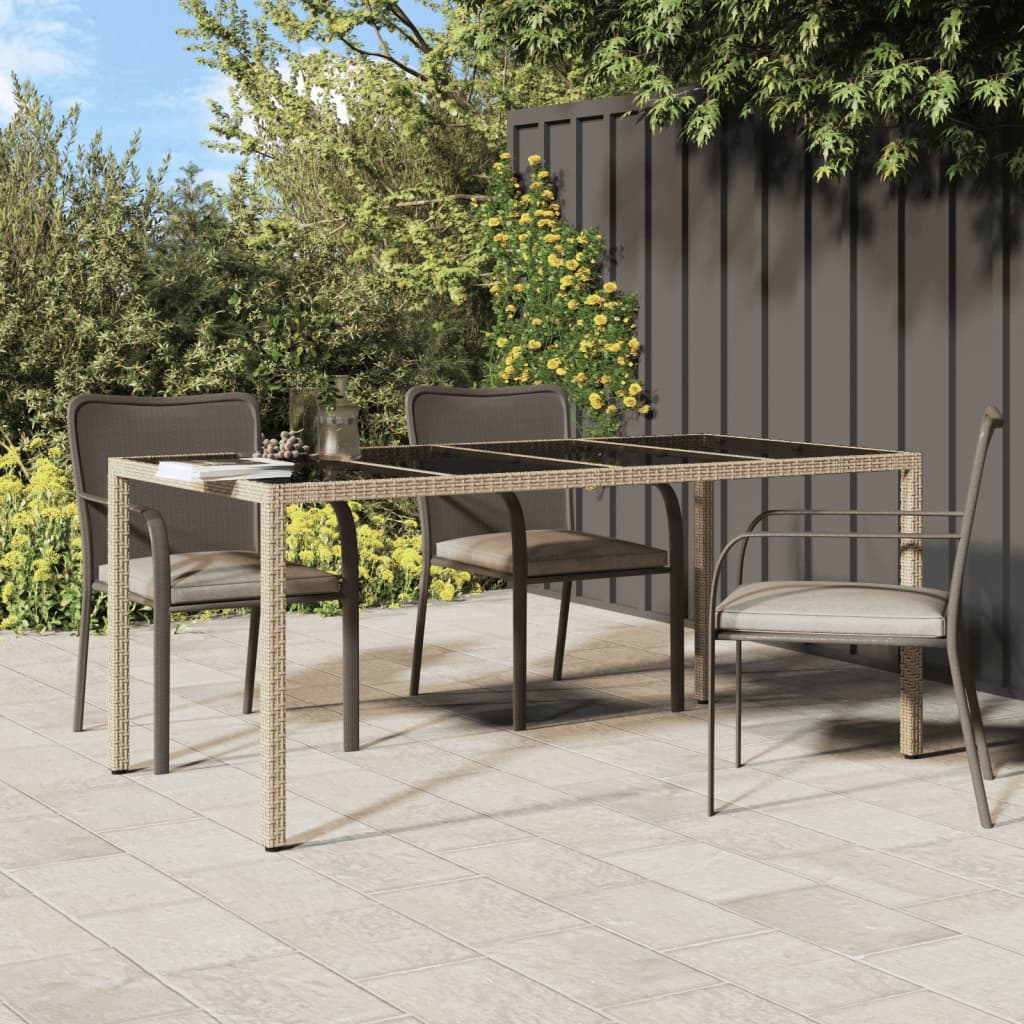 Berkfield Garden Table Beige 190x90x75 cm Tempered Glass and Poly Rattan