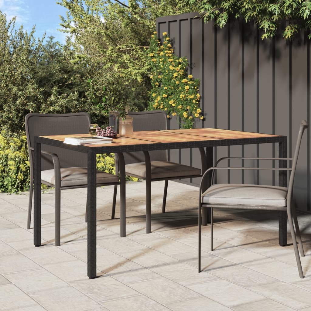 Berkfield Garden Table 150x90x75 cm Poly Rattan and Acacia Wood Black