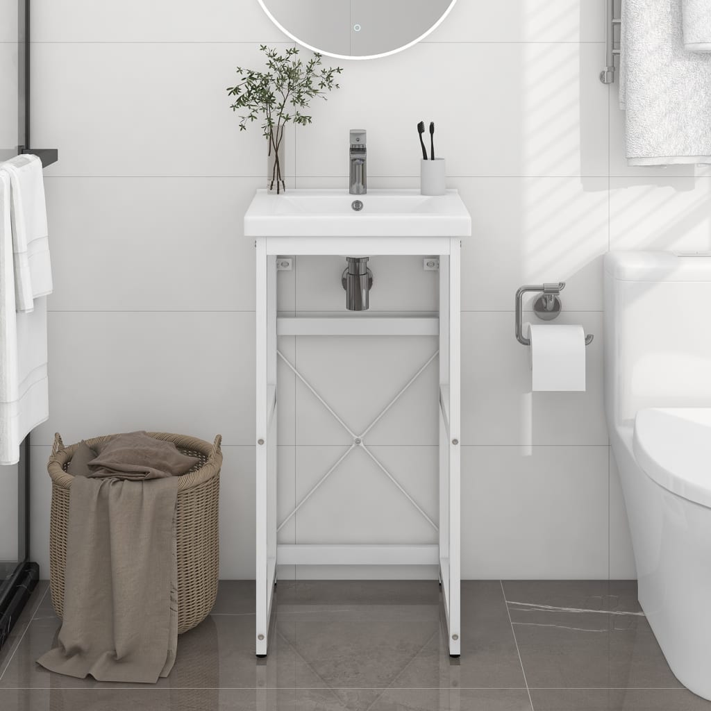 Berkfield Bathroom Washbasin Frame White 40x38x83 cm Iron
