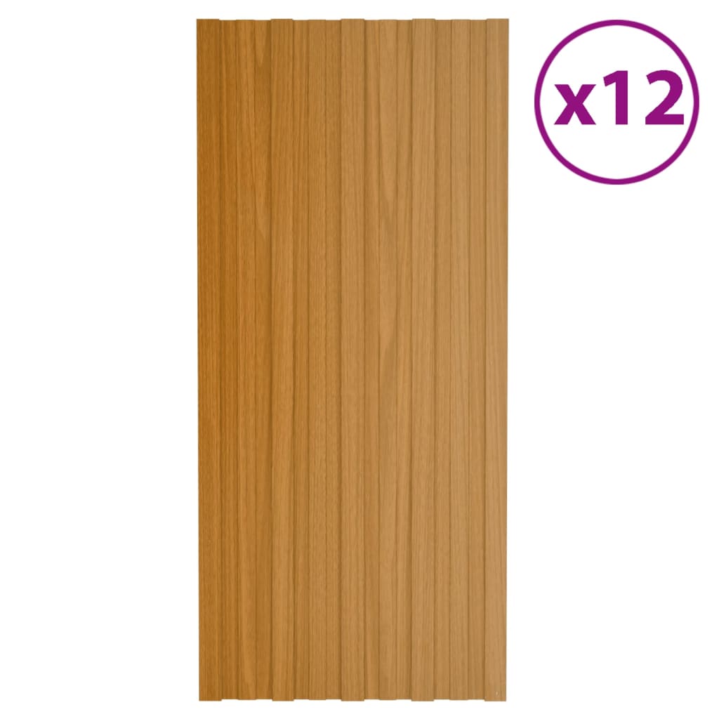 Berkfield Roof Panels 12 pcs Galvanised Steel Light Wood 100x45 cm