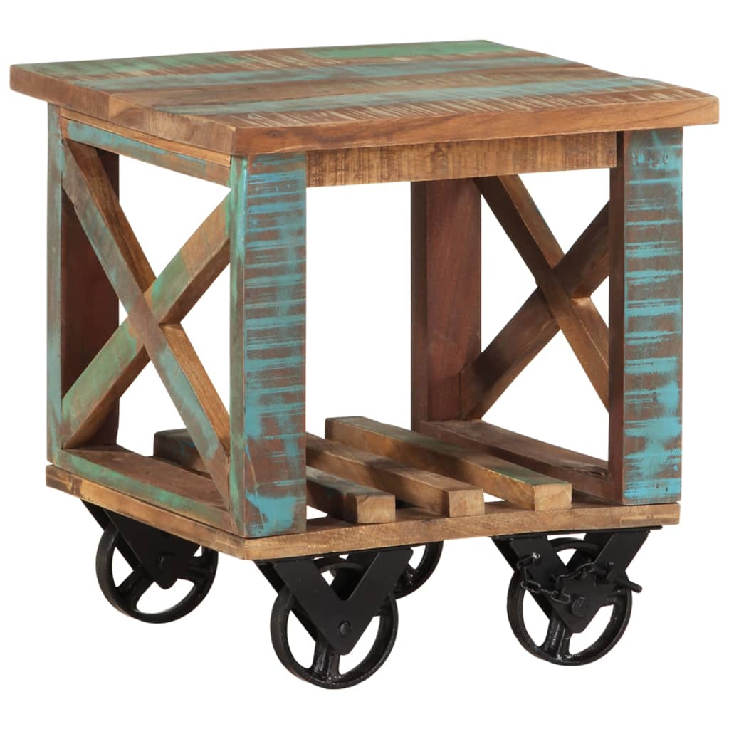 Berkfield Side Table with Wheels 40x40x42 cm Solid Wood Reclaimed