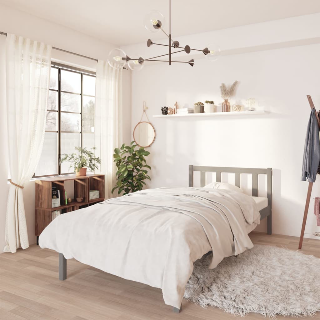 Berkfield Bed Frame Grey Solid Wood Pine 90x190 cm Single