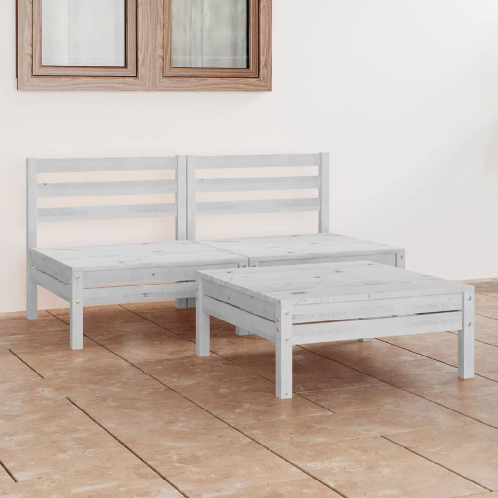 Berkfield 3 Piece Garden Lounge Set White Solid Pinewood
