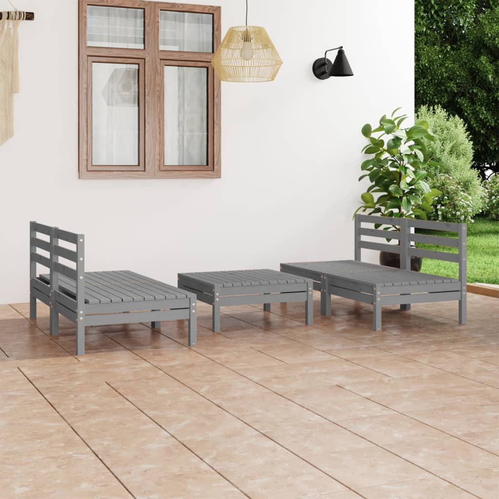 Berkfield 5 Piece Garden Lounge Set Grey Solid Pinewood