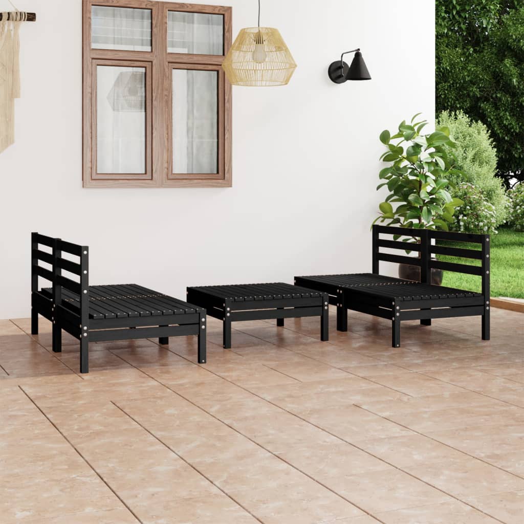 Berkfield 5 Piece Garden Lounge Set Black Solid Pinewood