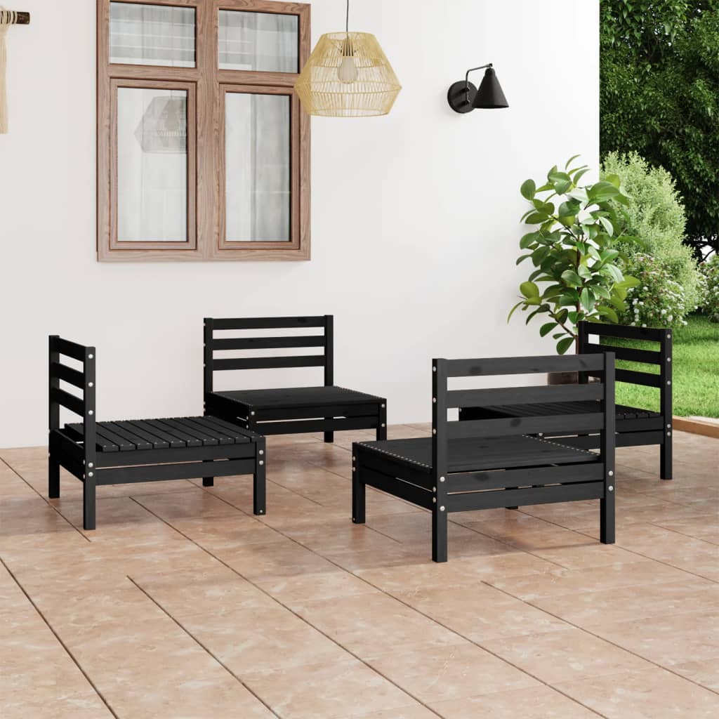 Berkfield 4 Piece Garden Lounge Set Black Solid Pinewood