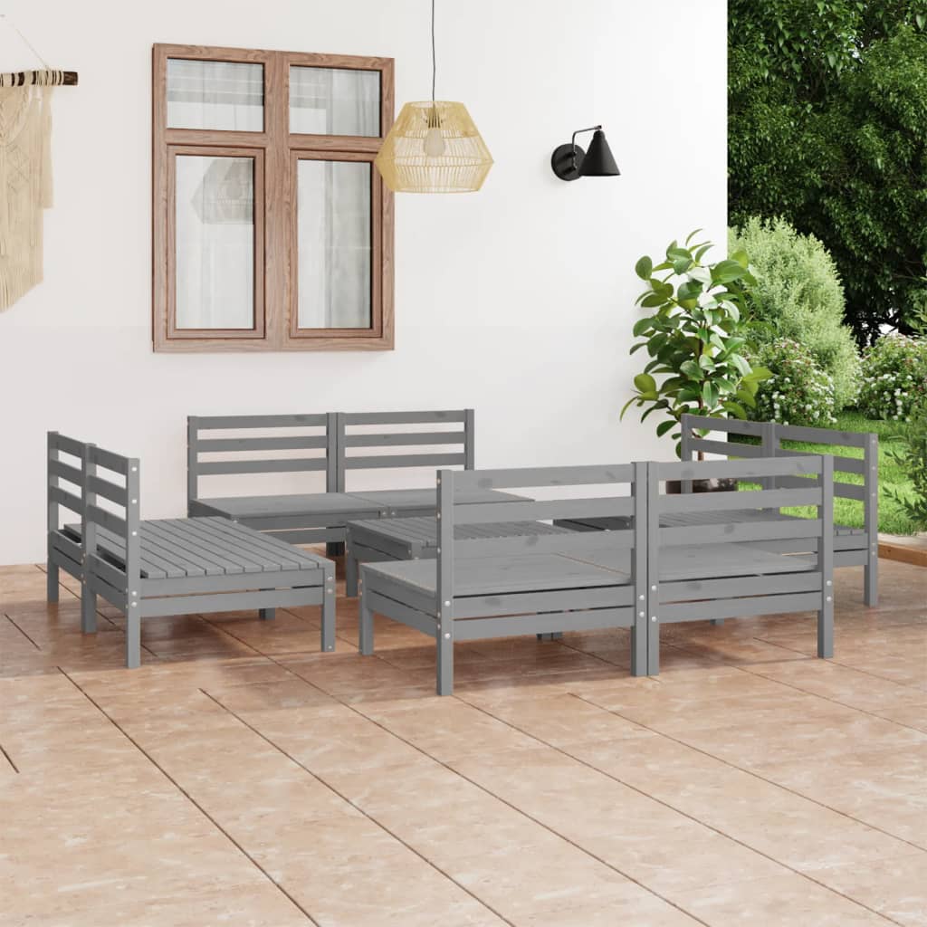 Berkfield 9 Piece Garden Lounge Set Grey Solid Pinewood