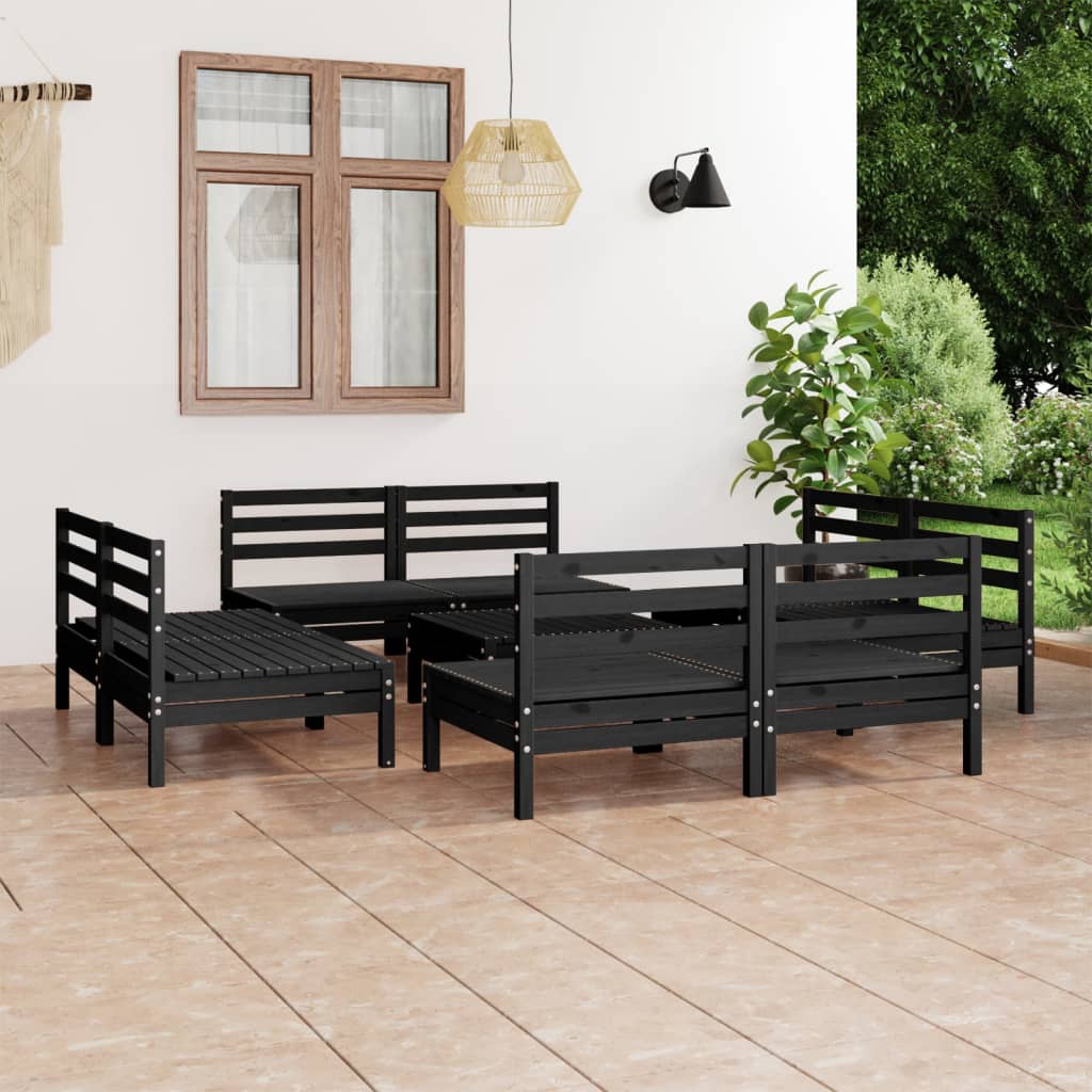 Berkfield 9 Piece Garden Lounge Set Black Solid Pinewood