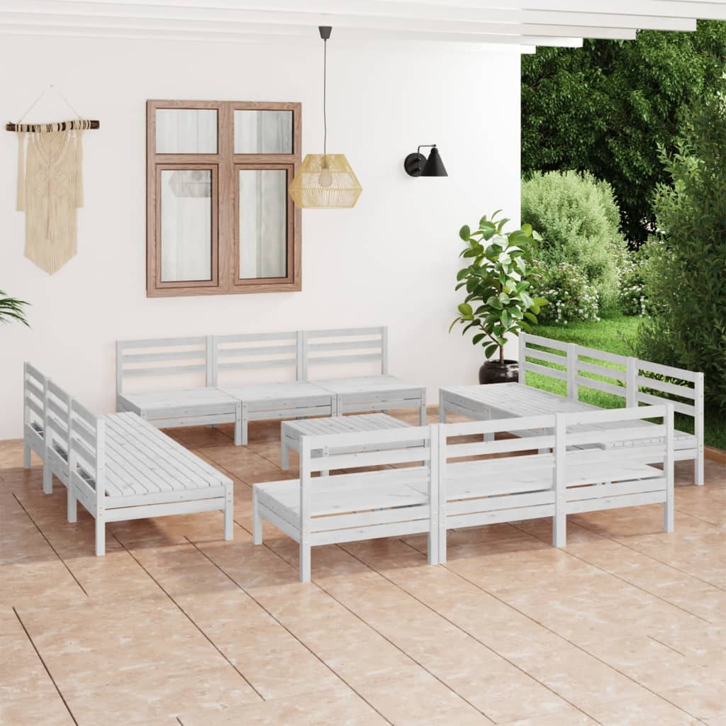 Berkfield 13 Piece Garden Lounge Set White Solid Pinewood