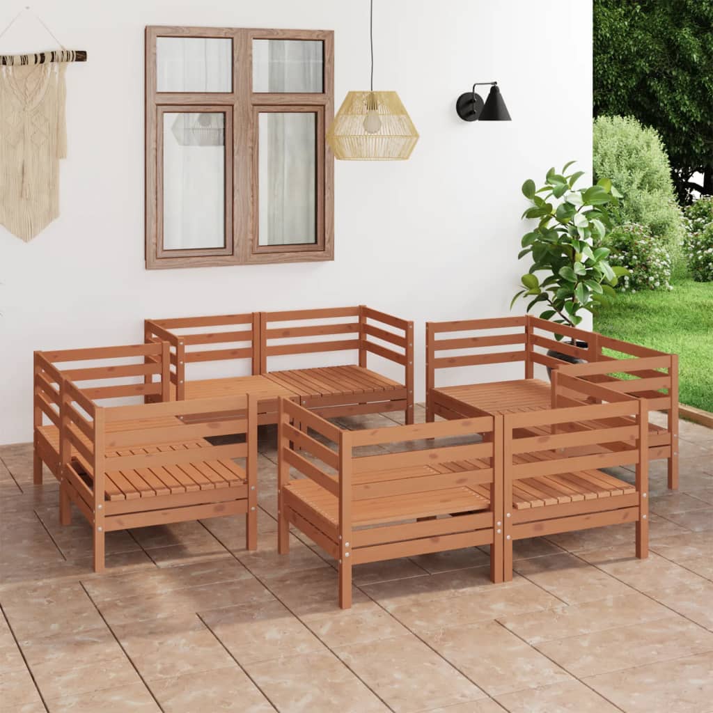 Berkfield 8 Piece Garden Lounge Set Honey Brown Solid Pinewood