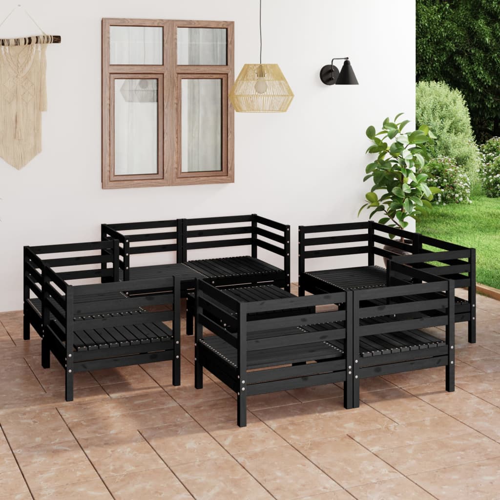 Berkfield 9 Piece Garden Lounge Set Black Solid Pinewood