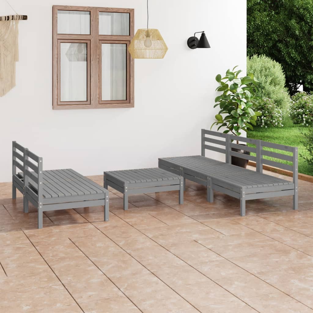 Berkfield 6 Piece Garden Lounge Set Grey Solid Pinewood