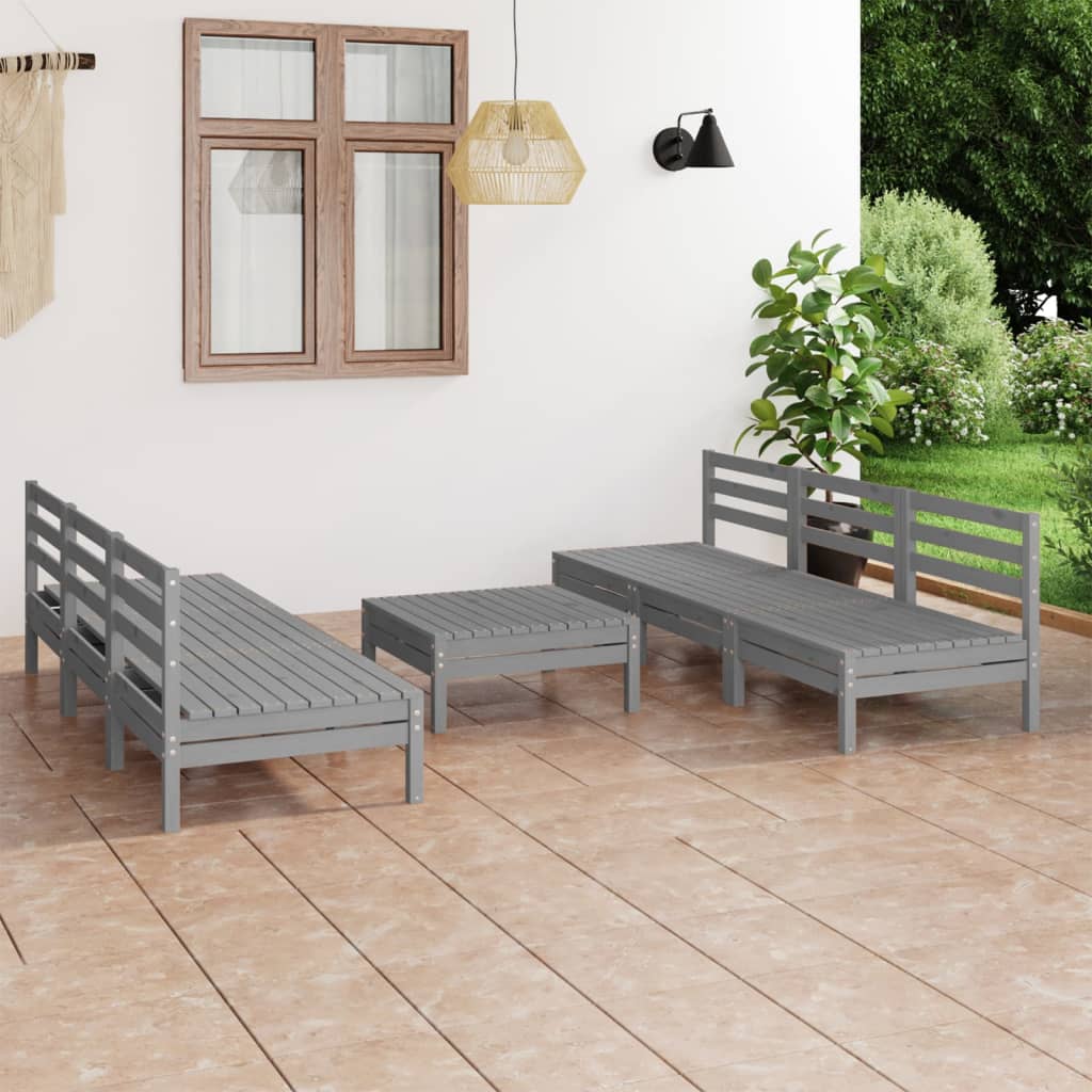 Berkfield 7 Piece Garden Lounge Set Grey Solid Pinewood
