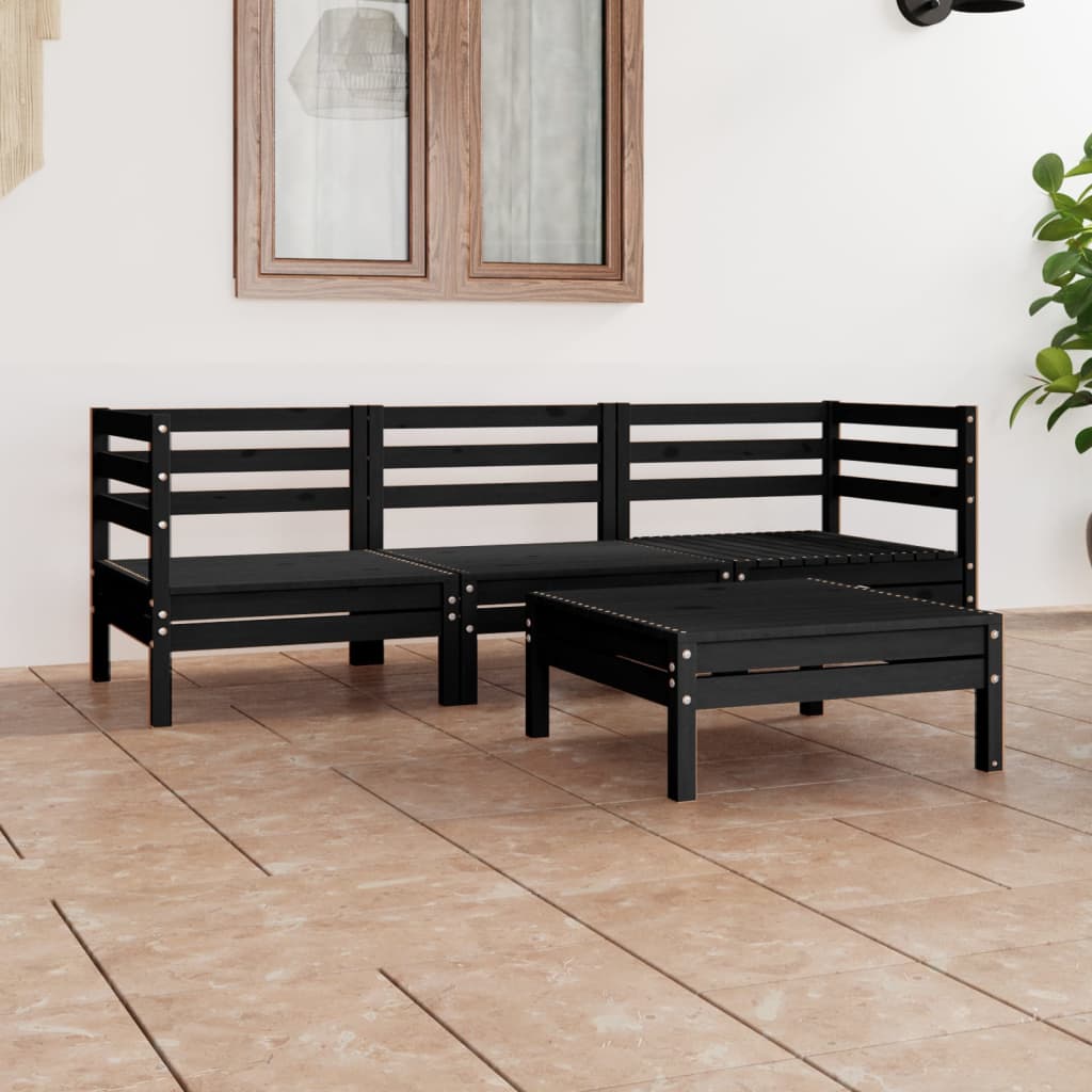 Berkfield 4 Piece Garden Lounge Set Black Solid Pinewood