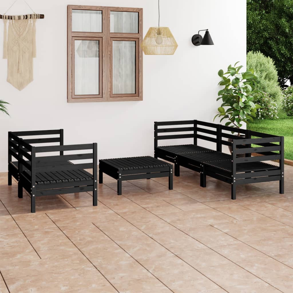 Berkfield 6 Piece Garden Lounge Set Black Solid Pinewood