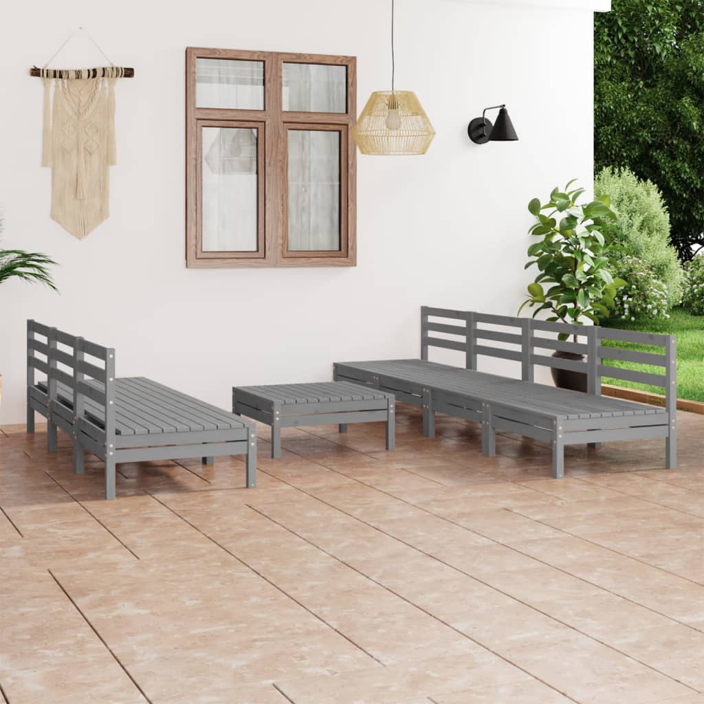 Berkfield 8 Piece Garden Lounge Set Grey Solid Pinewood