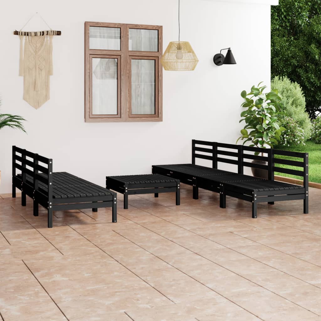 Berkfield 8 Piece Garden Lounge Set Black Solid Pinewood
