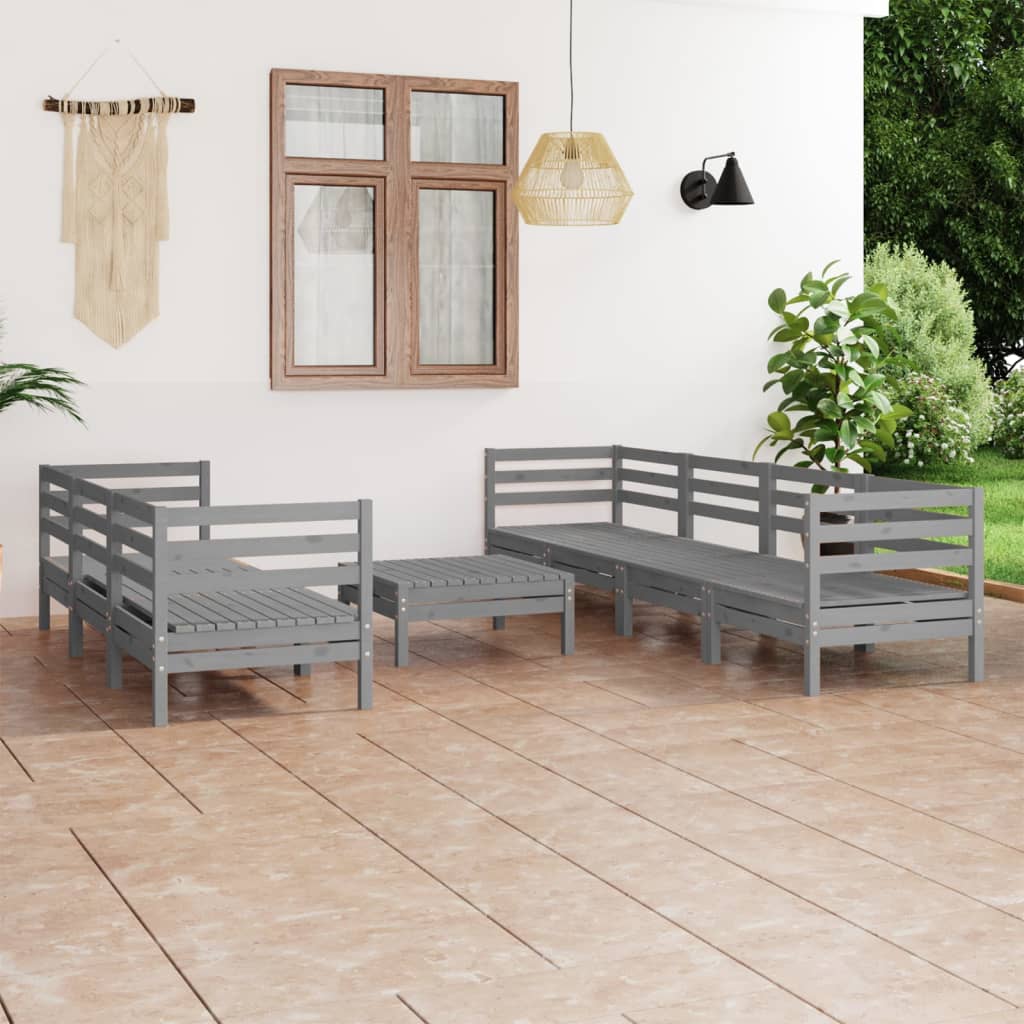 Berkfield 8 Piece Garden Lounge Set Grey Solid Pinewood
