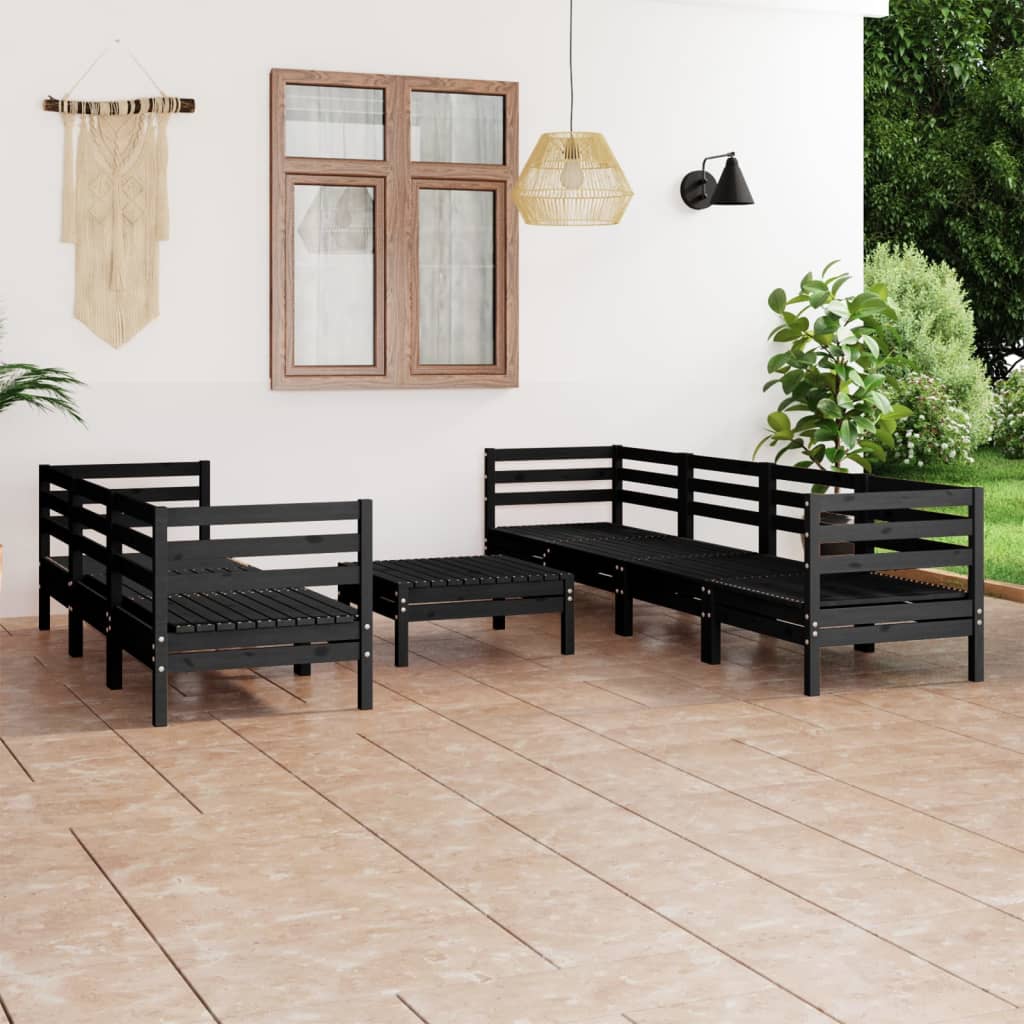 Berkfield 8 Piece Garden Lounge Set Black Solid Pinewood