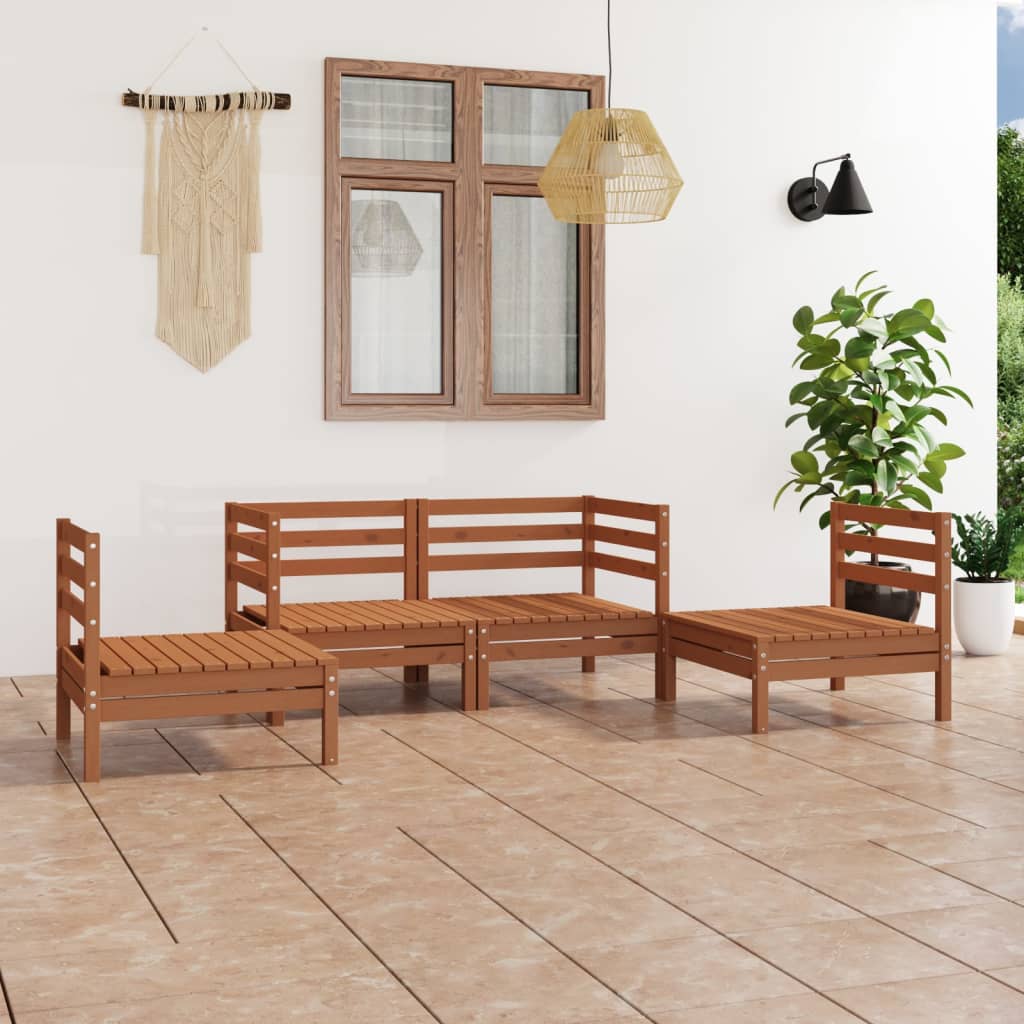 Berkfield 4 Piece Garden Lounge Set Honey Brown Solid Pinewood