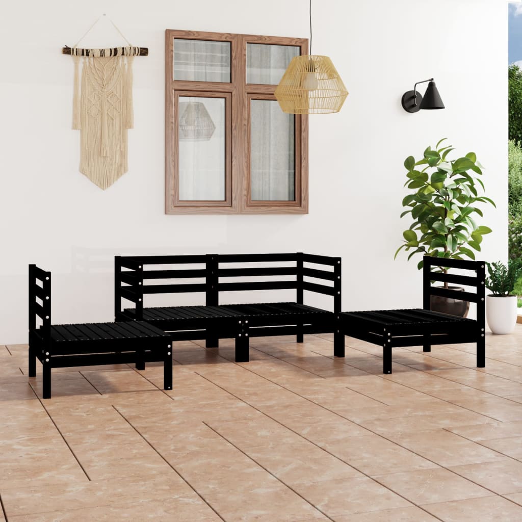 Berkfield 4 Piece Garden Lounge Set Black Solid Pinewood