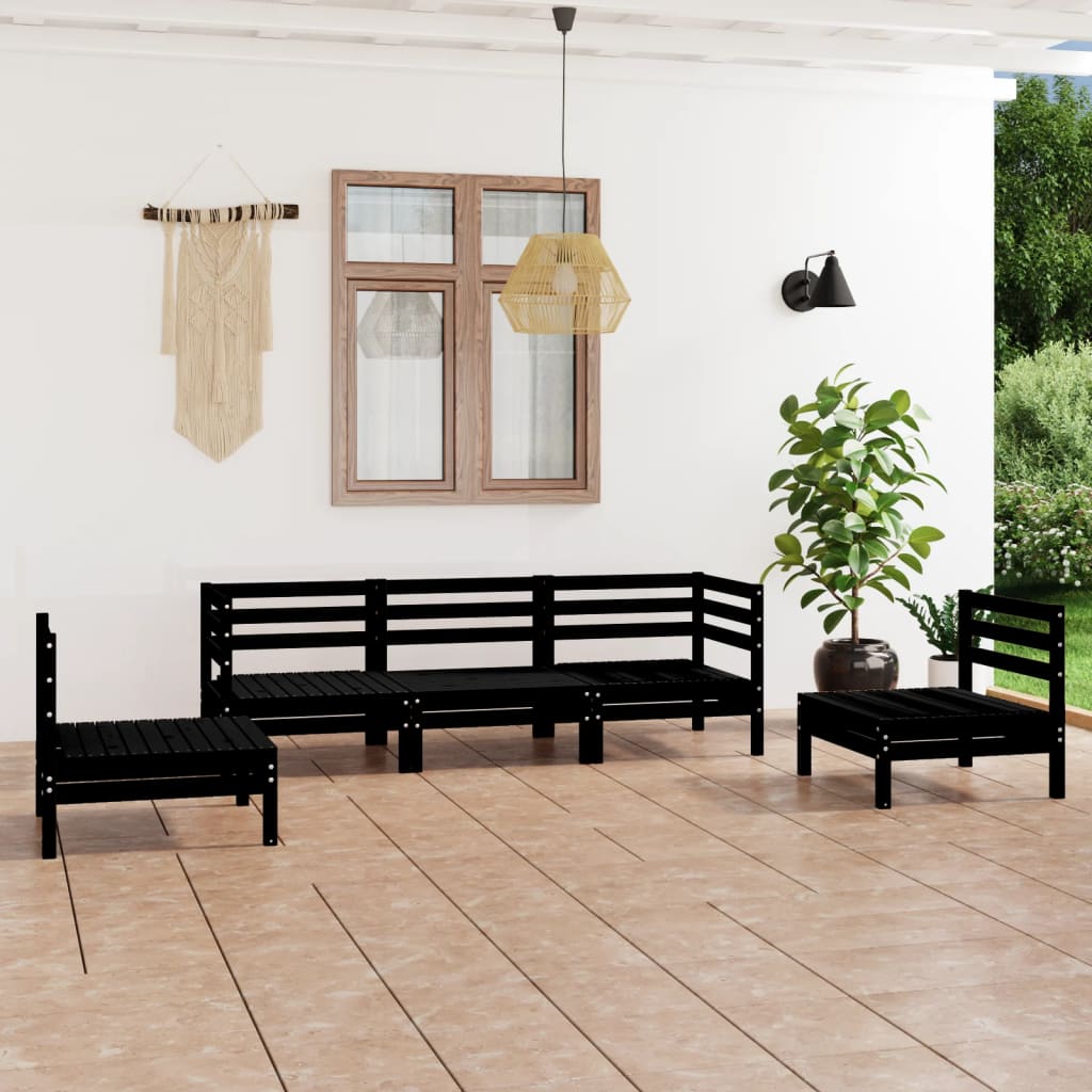 Berkfield 5 Piece Garden Lounge Set Black Solid Pinewood