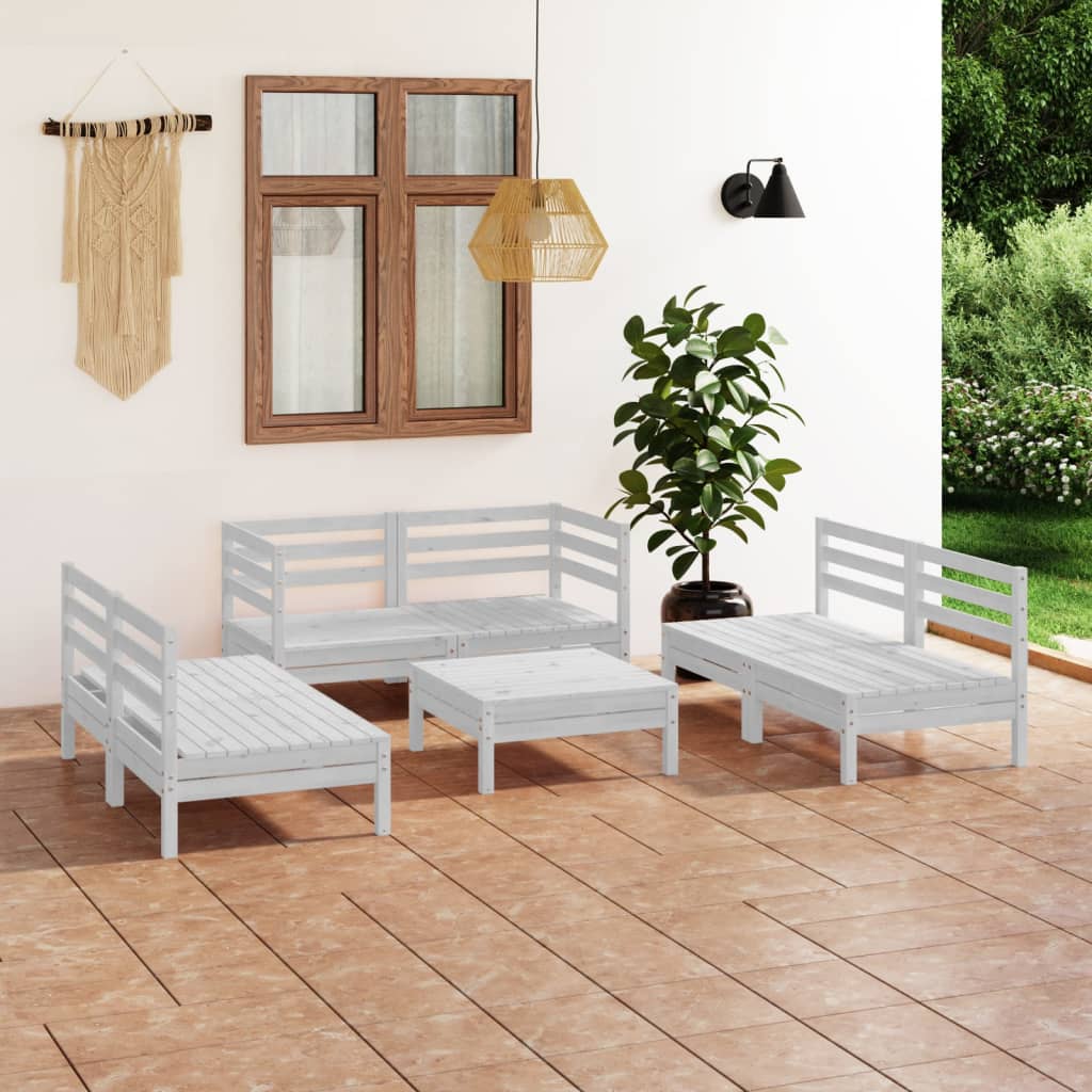 Berkfield 7 Piece Garden Lounge Set White Solid Pinewood