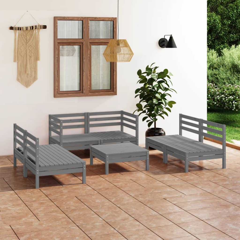 Berkfield 7 Piece Garden Lounge Set Grey Solid Pinewood