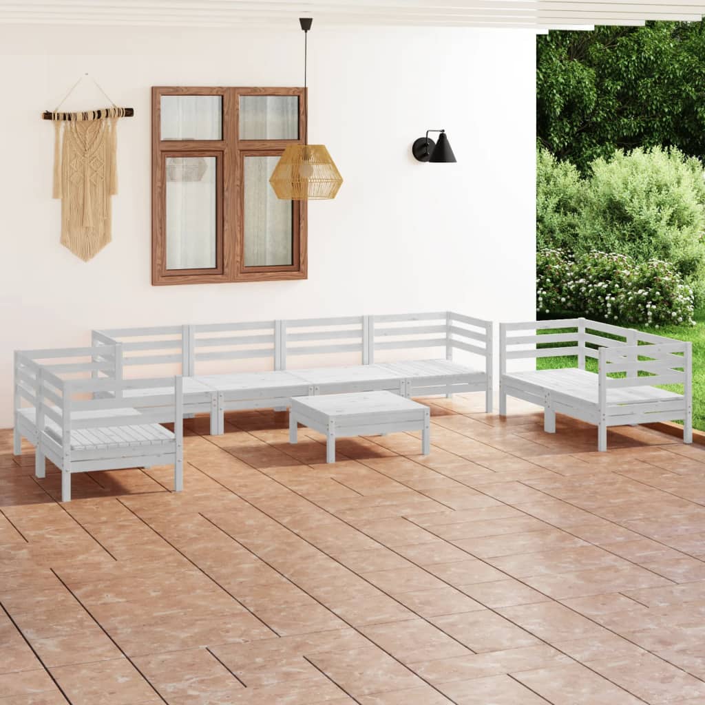 Berkfield 9 Piece Garden Lounge Set White Solid Pinewood
