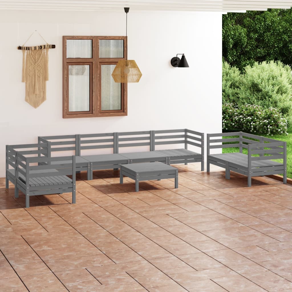 Berkfield 9 Piece Garden Lounge Set Grey Solid Pinewood