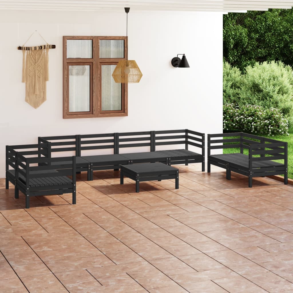 Berkfield 9 Piece Garden Lounge Set Black Solid Pinewood