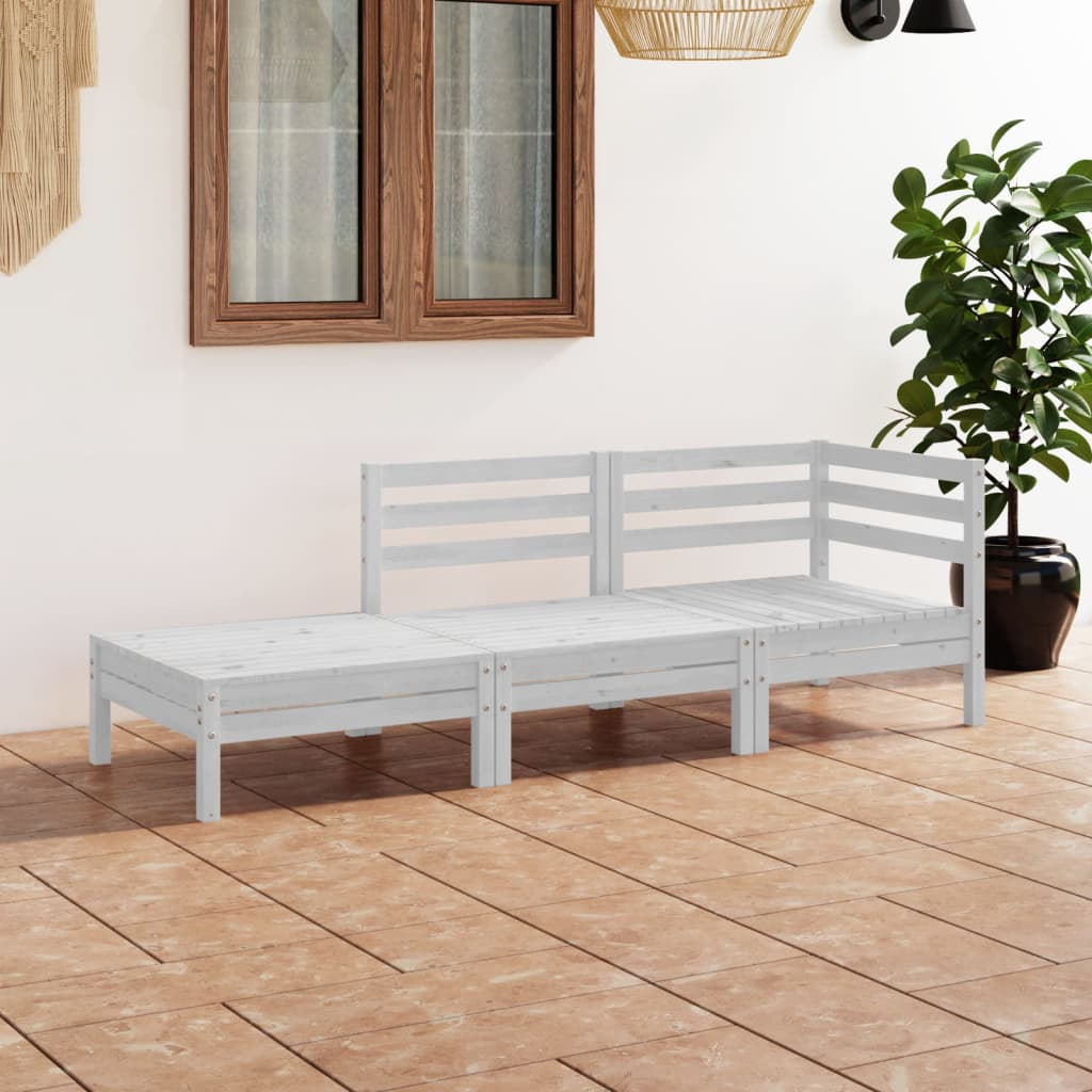 Berkfield 3 Piece Garden Lounge Set White Solid Pinewood