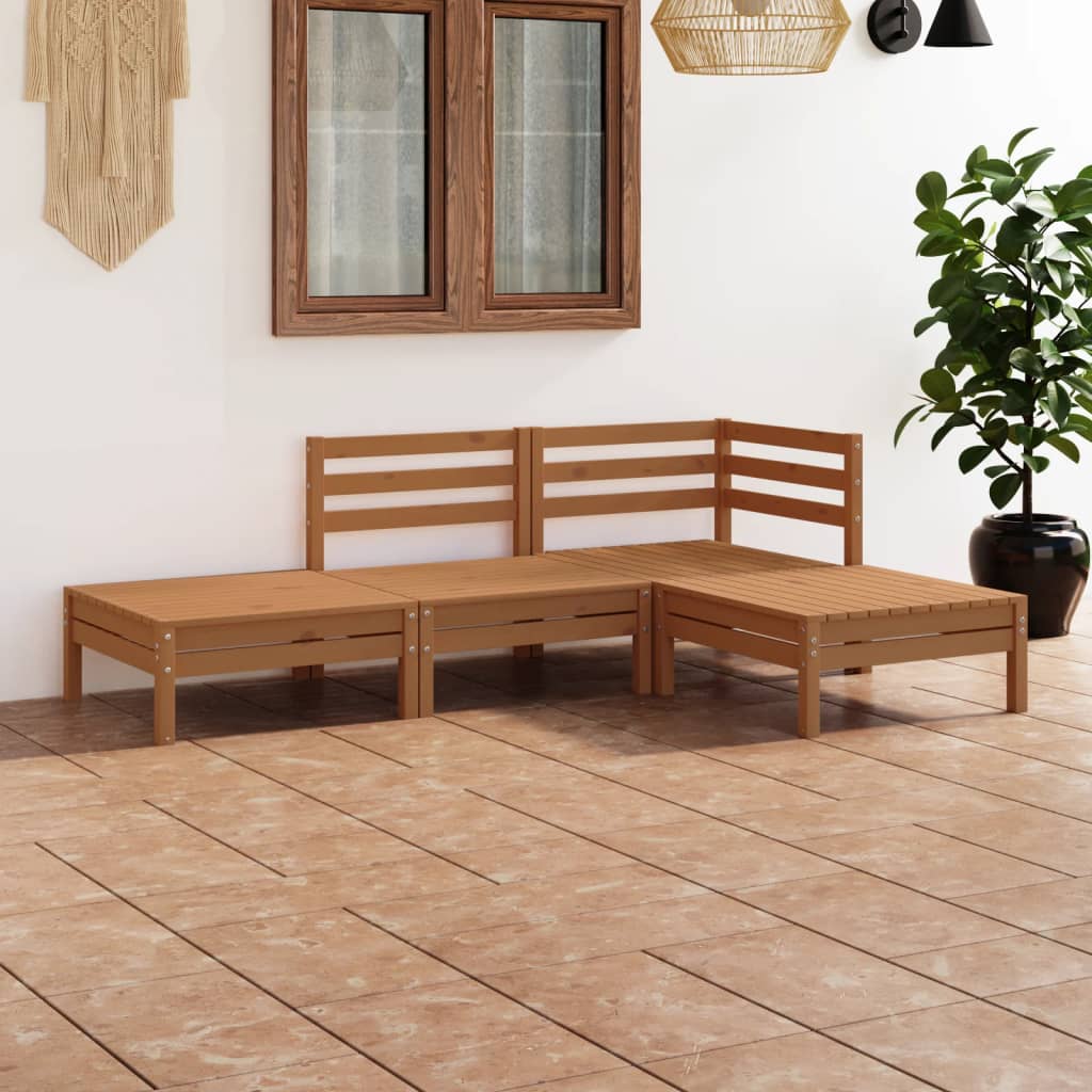 Berkfield 4 Piece Garden Lounge Set Honey Brown Solid Pinewood