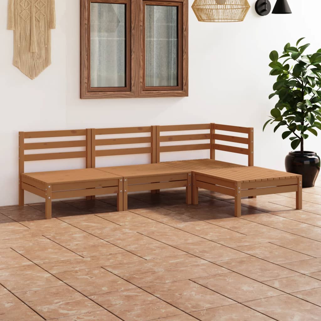 Berkfield 4 Piece Garden Lounge Set Solid Pinewood Honey Brown