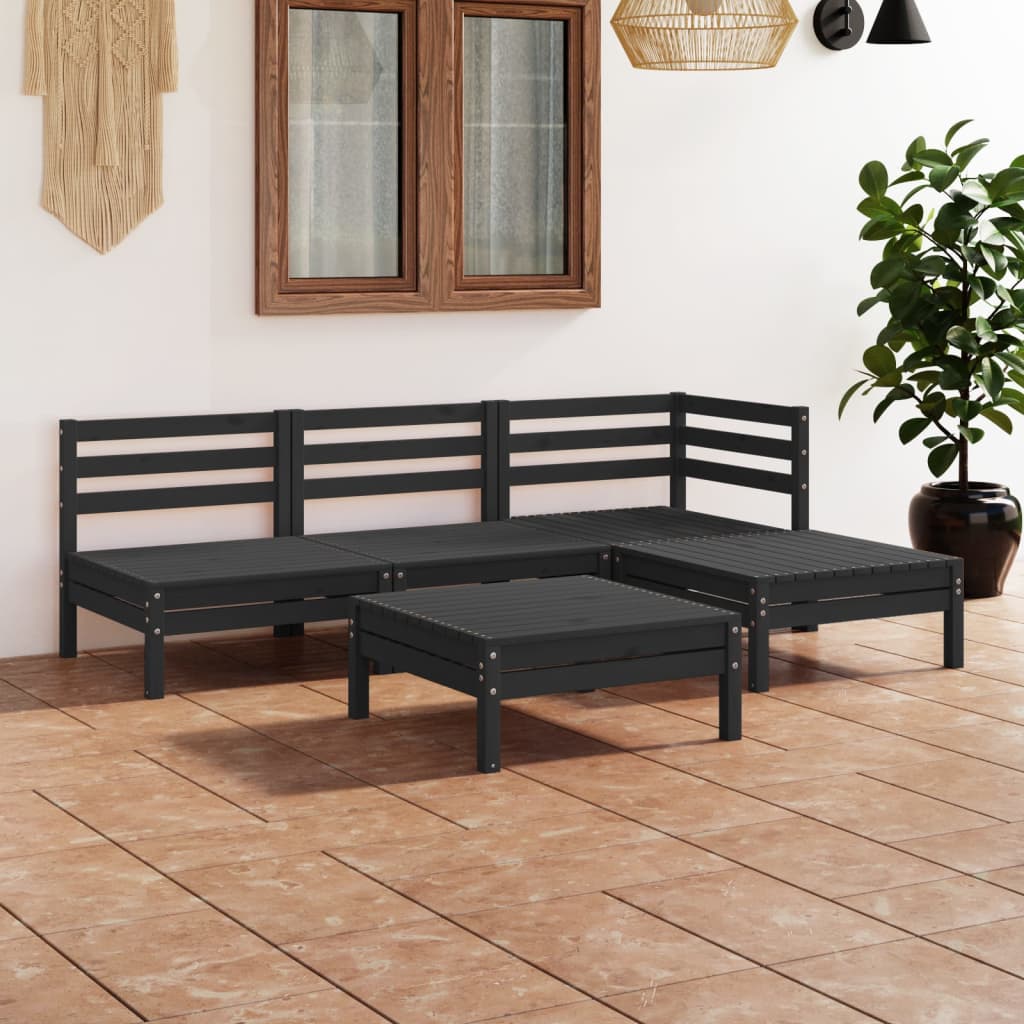 Berkfield 5 Piece Garden Lounge Set Solid Pinewood Black