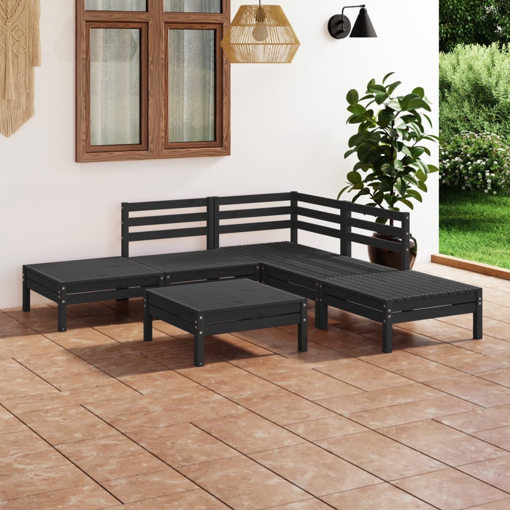 Berkfield 6 Piece Garden Lounge Set Solid Pinewood Black