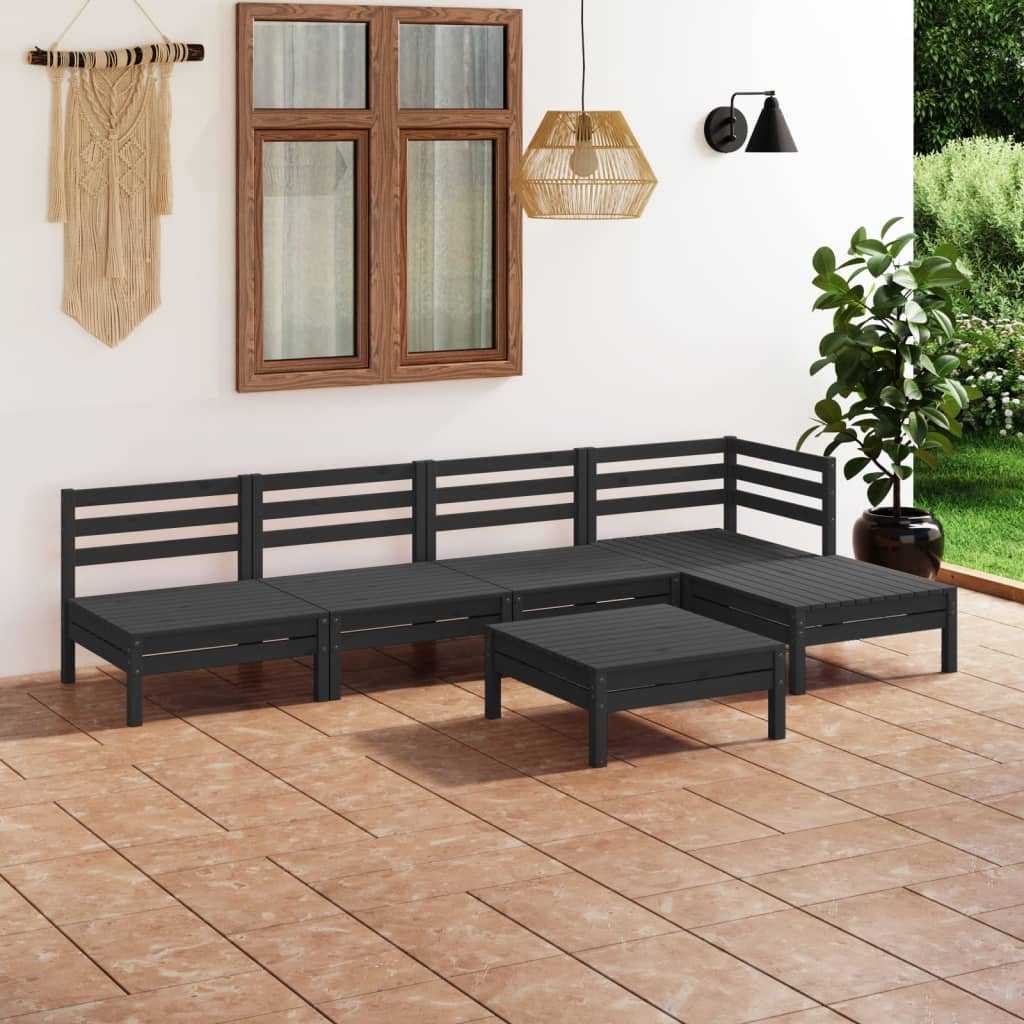 Berkfield 6 Piece Garden Lounge Set Solid Pinewood Black