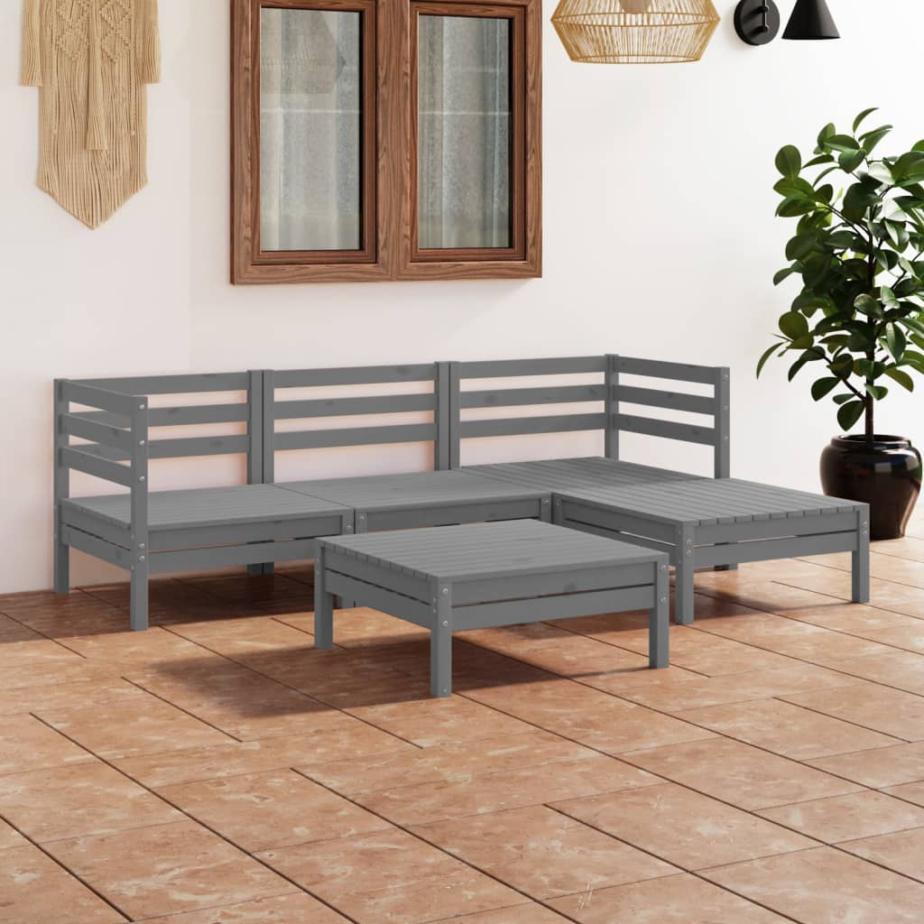 Berkfield 5 Piece Garden Lounge Set Solid Pinewood Grey