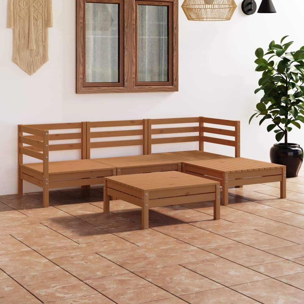 Berkfield 5 Piece Garden Lounge Set Solid Pinewood Honey Brown