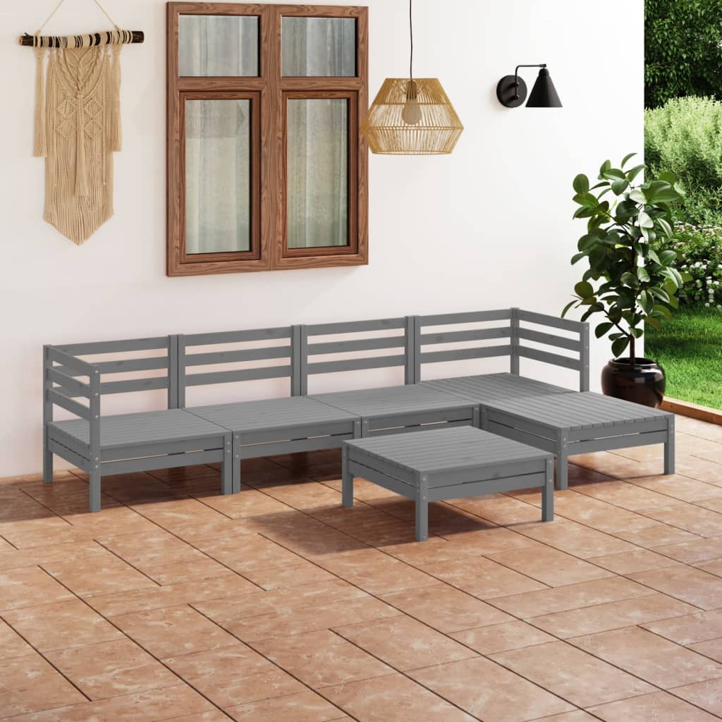Berkfield 6 Piece Garden Lounge Set Solid Pinewood Grey