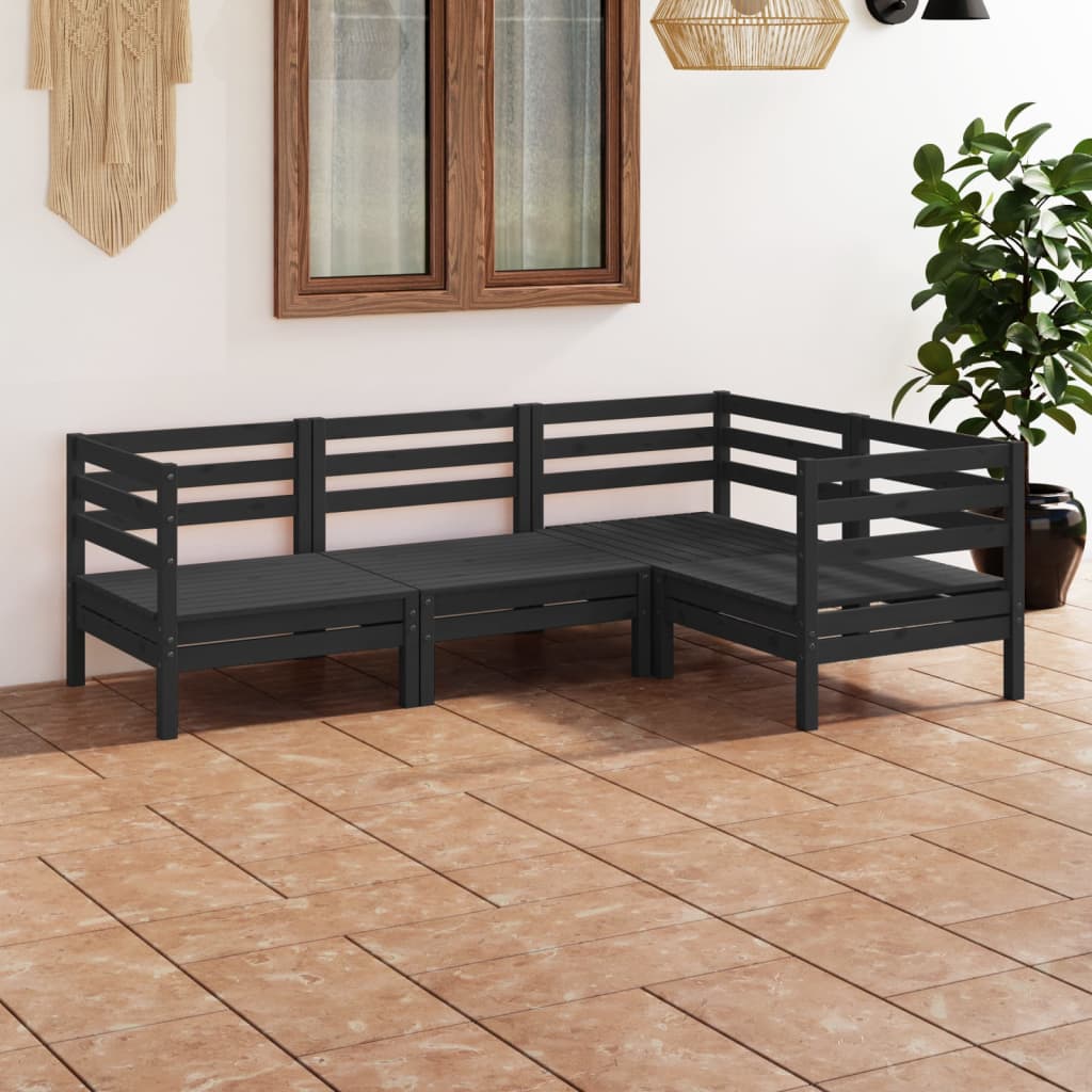 Berkfield 4 Piece Garden Lounge Set Solid Pinewood Black