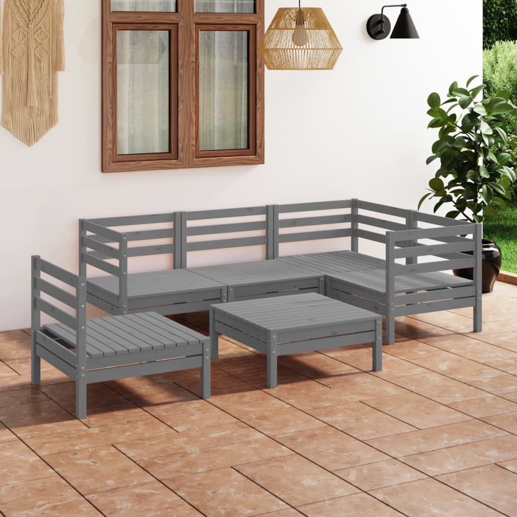 Berkfield 6 Piece Garden Lounge Set Solid Pinewood Grey