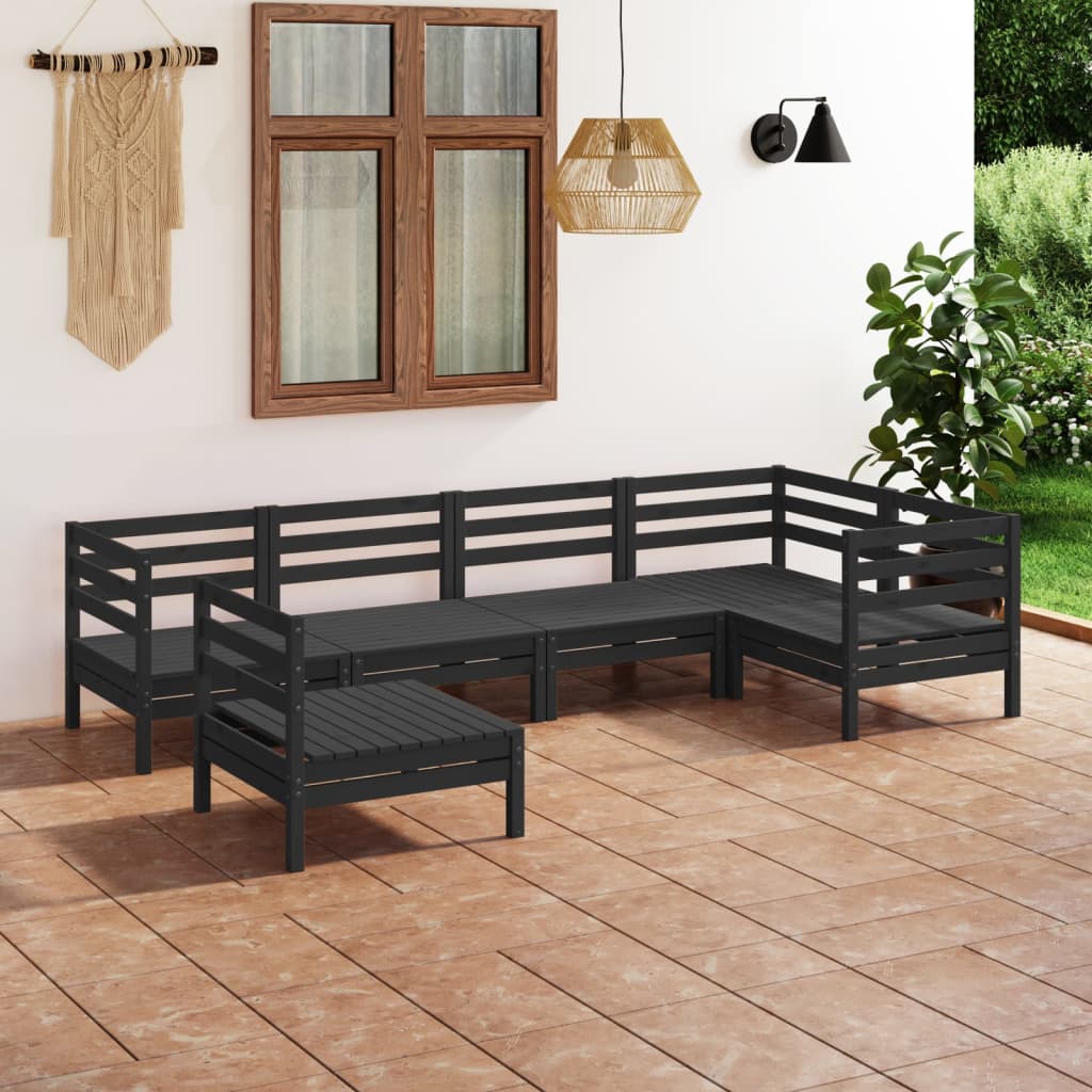 Berkfield 6 Piece Garden Lounge Set Solid Pinewood Black