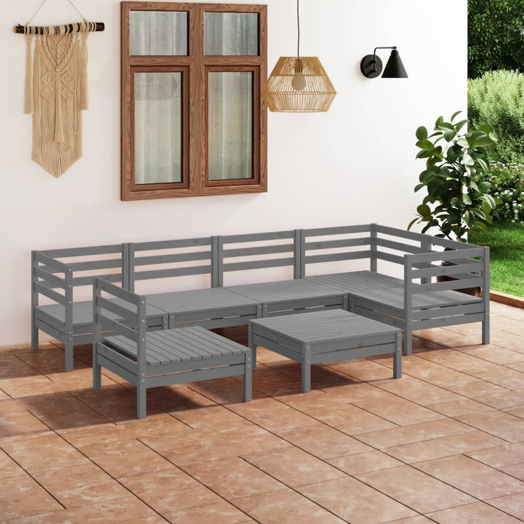 Berkfield 7 Piece Garden Lounge Set Solid Pinewood Grey