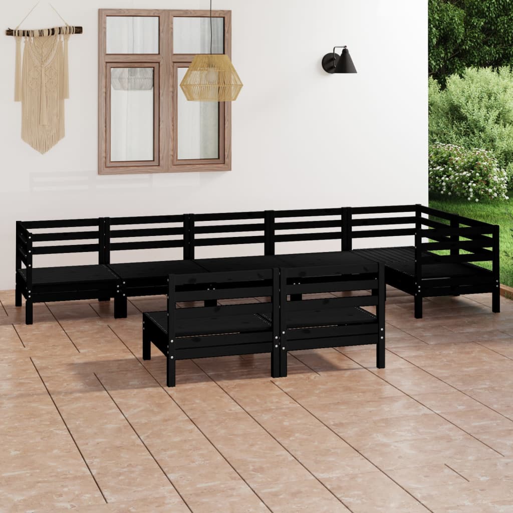 Berkfield 8 Piece Garden Lounge Set Solid Pinewood Black