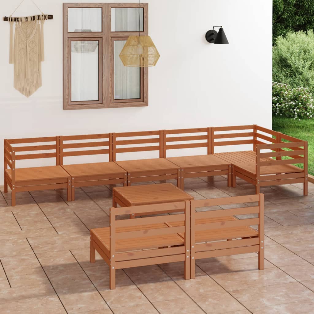 Berkfield 9 Piece Garden Lounge Set Solid Wood Pine Honey Brown