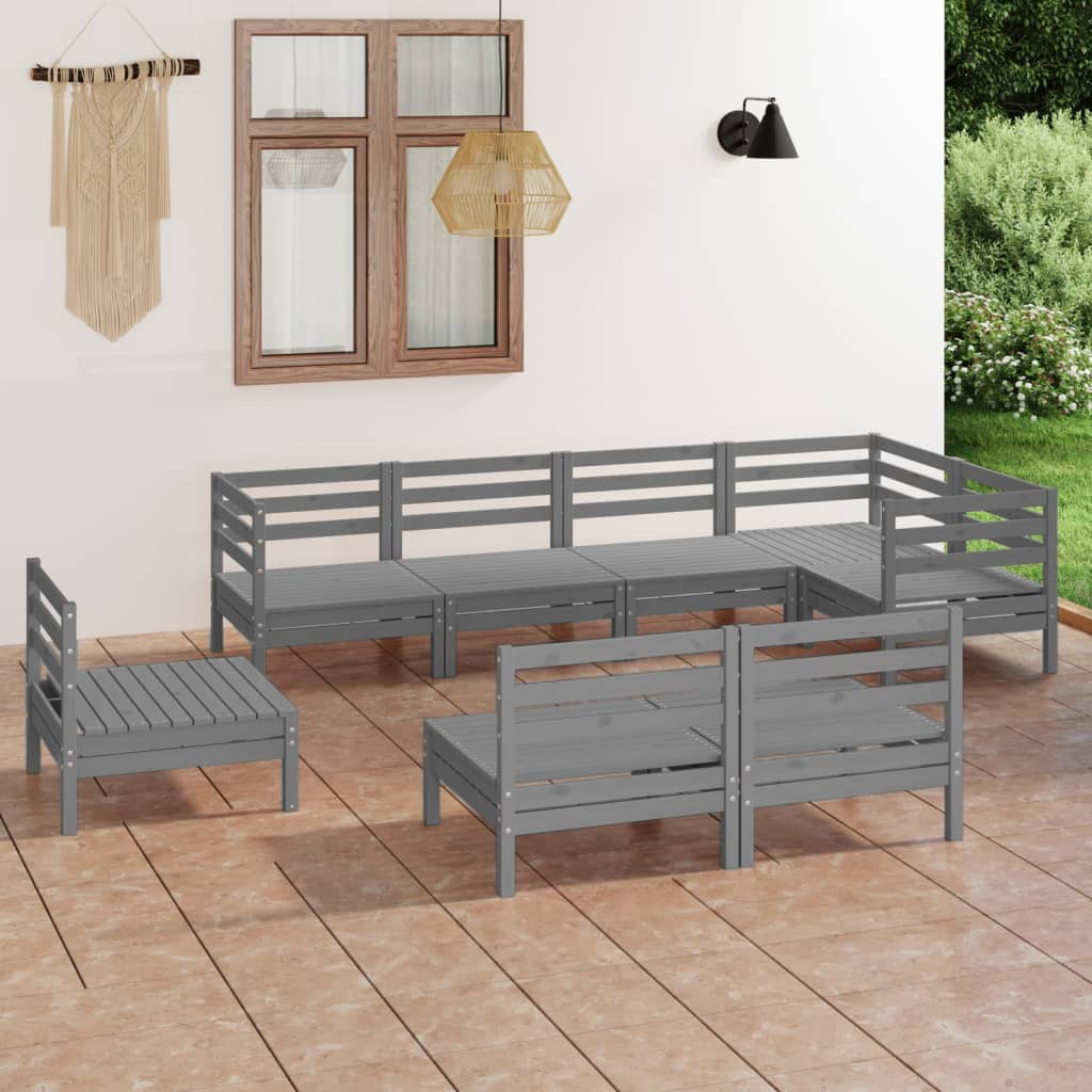 Berkfield 8 Piece Garden Lounge Set Solid Wood Pine Grey