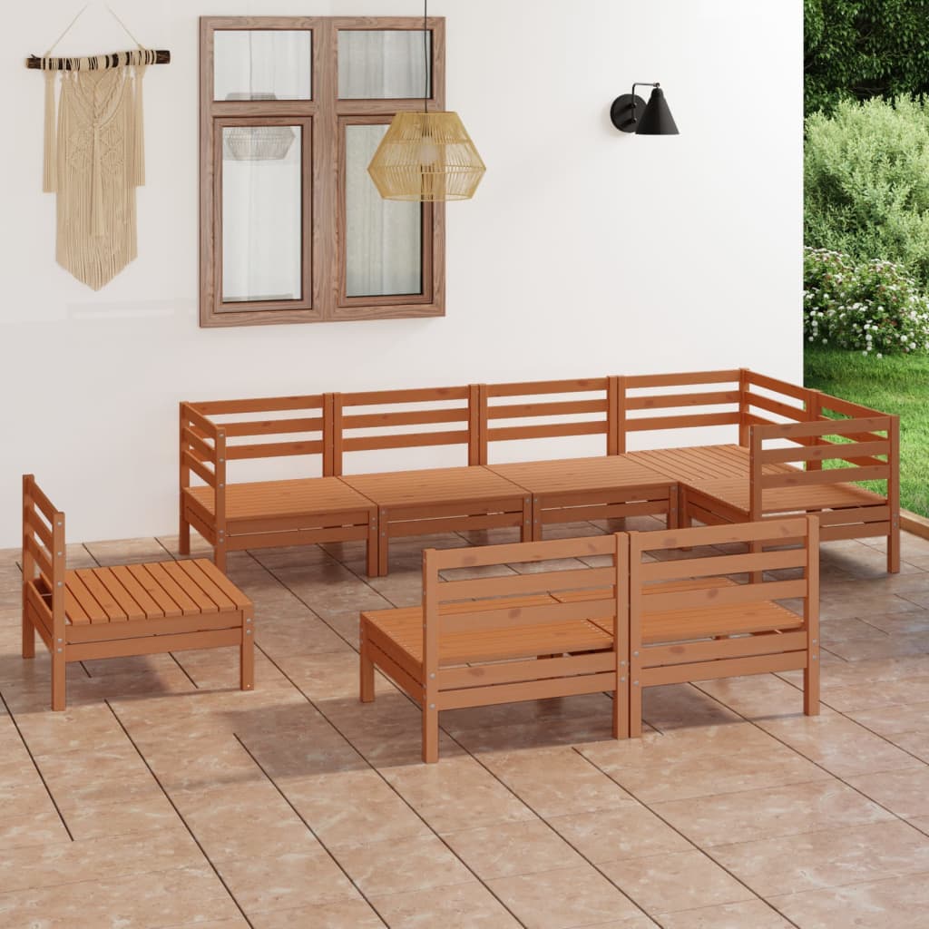 Berkfield 8 Piece Garden Lounge Set Solid Wood Pine Honey Brown