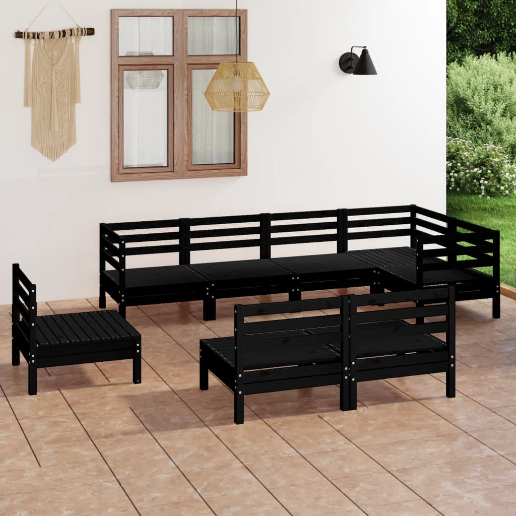 Berkfield 8 Piece Garden Lounge Set Solid Wood Pine Black